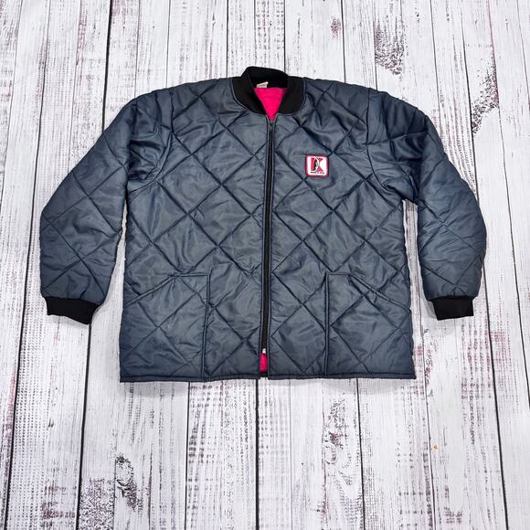 K-Brand Penguin Quilted Jacket Men’s L Gray Nylon Bomber USA Made - Picture 1 of 7